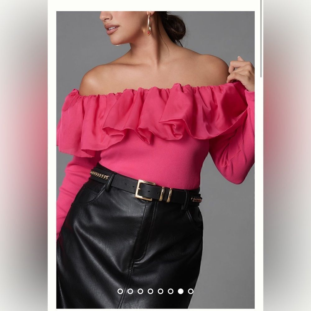 Anthropologie Off-The-Shoulder Organza Ruffle Top Size XL